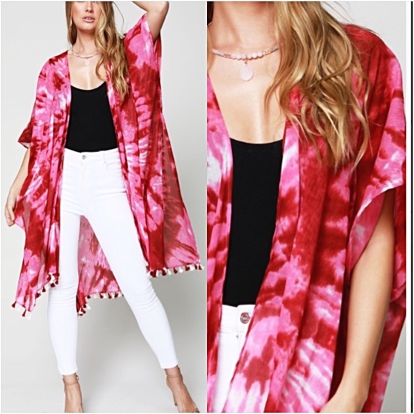 Accessories - Boho Gypsy Tie Dye Tassel Kimono Wrap O/S